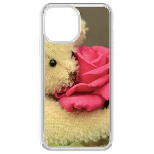 Чехол-накладка Krutoff Clear Case Женский день - Медвежонок с розой для iPhone 13 Pro Max