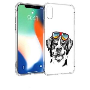 Чехол задняя-панель-накладка-бампер MyPads счастливая собака для iPhone X/XS/10 противоударный