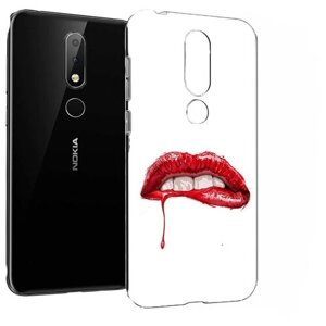 Чехол задняя-панель-накладка-бампер MyPads яркие красные губы для Nokia X6/Nokia 6.1 Plus противоударный