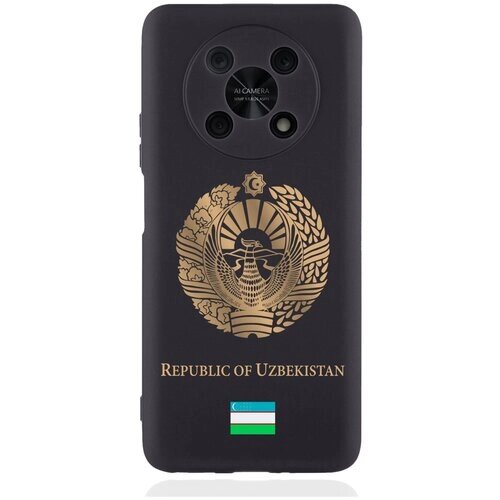 Черный силиконовый чехол для Huawei Nova Y90 Золотой Герб Узбекистана