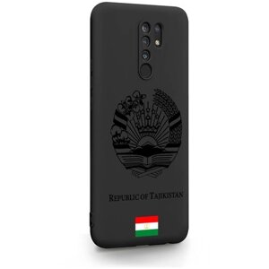 Черный силиконовый чехол для Xiaomi Redmi 9 Черный лаковый Герб Таджикистана для Сяоми Редми 9