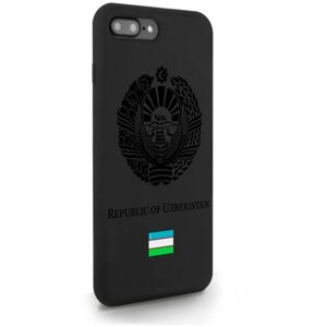 Черный силиконовый чехол SignumCase для iPhone 7/8 Plus Черный лаковый Герб Узбекистана для Айфон 7/8 Плюс