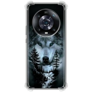 Дизайнерский силиконовый с усиленными углами чехол для Хонор Мэджик 5 Про / Huawei Honor Magic 5 Pro Лесной волк