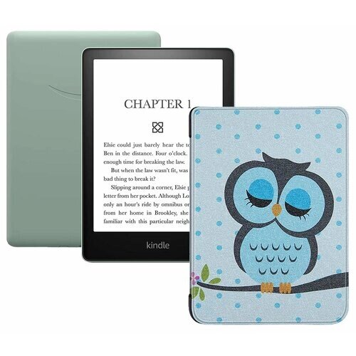Электронная книга Amazon Kindle PaperWhite 2021 16Gb Ad-Supported Agave Green с обложкой ReaderONE PaperWhite 2021 Owl