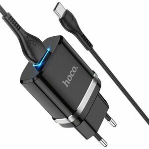 Hoco Сетевое зарядное устройство Hoco N1, 1 USB, 2.4 А, кабель Type-C-USB, 1 м, чёрное