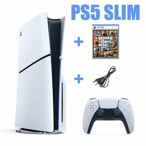 Игровая консоль PlayStation 5 Slim 1ТБ CFI-2000A PS5, PS5 SLIM, ПС5 + диск GTA 5 с дисководом белая