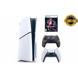 Игровая приставка Sony PlayStation 5 Slim, с дисководом, 1 ТБ, два геймпада (белый и камуфляжный), Tekken 8