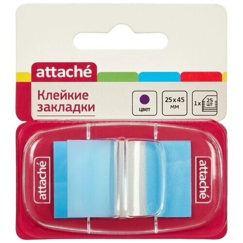 Клейкие пластиковые закладки "Attache", 25 листов, 25х45 мм, синий