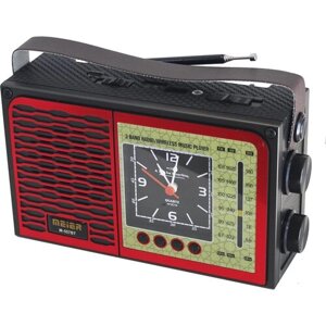 Компактный радиоприемник Meier M-557BT Red с универсальным питанием, встроенным модулем Bluetooth, часами, фонариком и MP3 проигрывателем