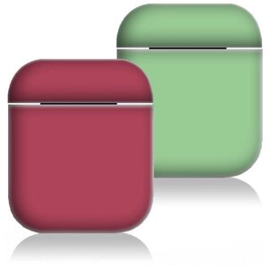 Комплект силиконовых чехлов Grand Price для AirPods (2 шт) малиновый и светло-зеленый