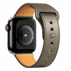 Кожаный ремешок для Apple Watch series 3 4 5 6 7 8 9 SE, в корпусах 42, 44, 45, 49. Серый / Gray