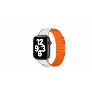 Магнитный силиконовый ремешок для Apple Watch 42/44/45/49 мм, WiWU Magnetic Slicone Series Applicable, Белый+Оранжевый