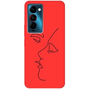 Матовый чехол Faces для Tecno Camon 18 Premier / Техно Камон 18 Премьер с 3D эффектом красный