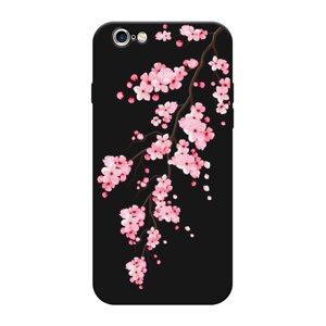 Матовый силиконовый чехол на Apple iPhone 6 / Айфон 6 Розовая сакура, черный