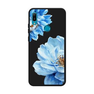 Матовый силиконовый чехол на Huawei Y6 2019 / Хуавей Y6 2019 Голубые клематисы, черный