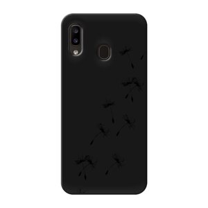 Матовый силиконовый чехол на Samsung Galaxy A20 / Самсунг A20 Летящие одуванчики, черный