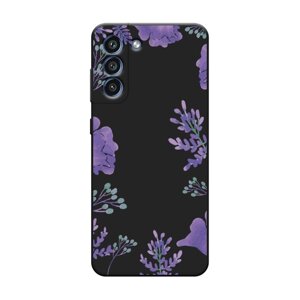 Матовый силиконовый чехол на Samsung Galaxy S21 FE 5G / Самсунг S21 FE Сиреневая цветочная рамка, черный