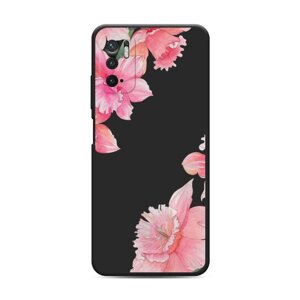 Матовый силиконовый чехол на Xiaomi Redmi Note 10 5G / Сяоми Редми Нот 10 5G Розовые цветочные уголки, черный