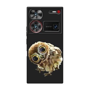 Матовый силиконовый чехол на ZTE Nubia Z60 Ultra / ЗТЕ Нубиа Z60 Ультра Любопытный совенок, черный