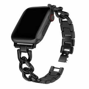 Металлический блочный женский ремешок с цепочными звеньями 42-44-45-49мм для Apple Watch 1-9, Watch Ultra.(черный)