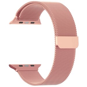 Металлический ремешок миланская петля (milanese loop) Эпл Вотч серии 1-6, Сменный стальной браслет для часов (Розовый)
