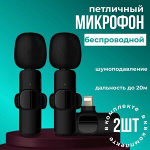 Микрофон петличный беспроводной для айфона, 2 микрофона / микрофон на одежду