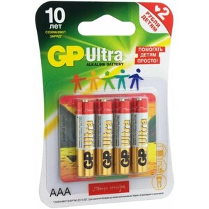 Набор алкалиновых батареек GP, Ultra Alkaline, АAA (LR03), 4 шт. в уп. GP 24AUGLNEW-2CR4