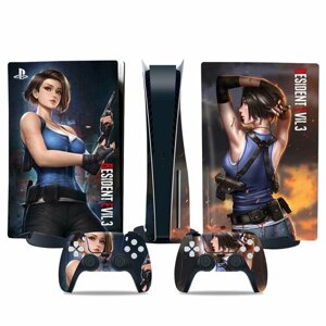 Наклейка виниловая защитная на игровую консоль Sony PlayStation 5 Disc Edition, Resident Evil 3, полный комплект с геймпадами