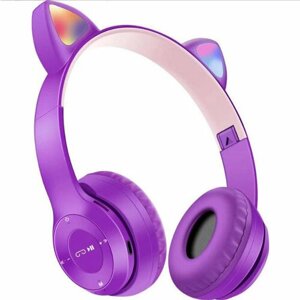 Наушники детские CAT EAR беспроводные со светящимися ушками, Cat Ear P47M, фиолетовый