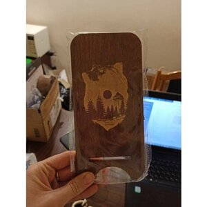 Подставка для телефона Медведь, деревянная, палисандр