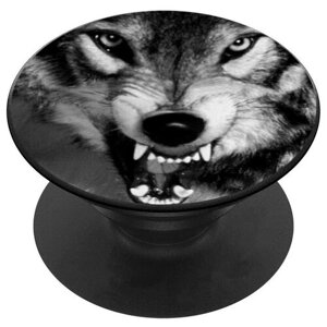 Попсокет - подставка (держатель для телефона) с принтом "Волчий оскал" черный