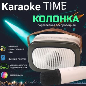 Портативная беспроводная колонка Karaoke-V66 с подсветкой Белая