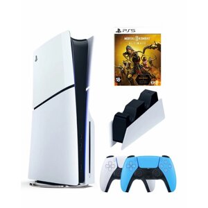 Приставка Sony Playstation 5 slim 1 Tb+2-ой геймпад (голубой)+зарядное+Mortal Kombat Ultimate