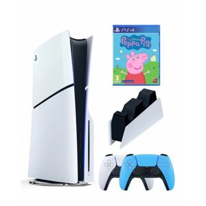 Приставка Sony Playstation 5 slim 1 Tb+2-ой геймпад (голубой)+зарядное+Свинка Пеппа