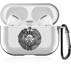Прозрачный силиконовый чехол SignumCase для наушников Apple AirPods Pro Черный лаковый Герб Узбекистана