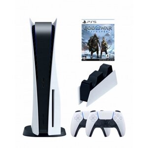 PS5 (ПС5) Игровая приставка Sony PlayStation 5 (3-ревизия)+2-й геймпад (белый)+зарядное+Игра God of War, 825 ГБ