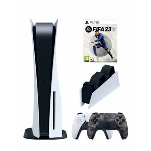 PS5 (ПС5) Игровая приставка Sony PlayStation 5 (3-ревизия)+2-й геймпад (черный)+зарядное + игра Fifa 23