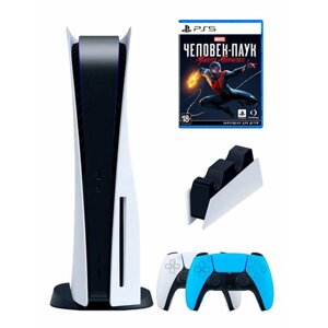 PS5 (ПС5) Игровая приставка Sony PlayStation 5 ( 3-я ревизия) + 2-й геймпад (голубой) + зарядное + Spider Man