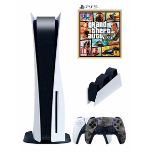 PS5 (ПС5) Игровая приставка Sony PlayStation 5 ( 3-я ревизия) + 2-й геймпад (камуфляж) + зарядное+ игра GTA5
