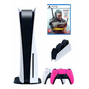 PS5 (ПС5) Игровая приставка Sony PlayStation 5 ( 3-я ревизия) + 2-й геймпад (розовый) + зарядное +игра Wither 3
