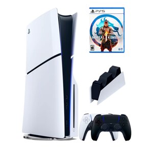 PS5 (ПС5) Игровая приставка Sony PlayStation 5 Slim disc + 2-й геймпад (черный) + зарядное + игра Mortal Kombat