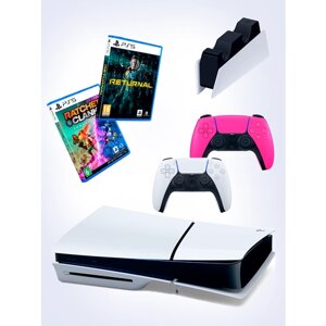 PS5 (ПС5) Игровая приставка Sony PlayStation 5 Slim disc + 2-й геймпад (розовый) + зарядное + игра Ratchet Clank+ игра Returnal