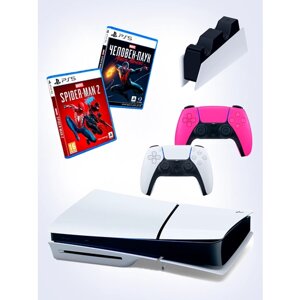 PS5 (ПС5) Игровая приставка Sony PlayStation 5 Slim disc +2-й геймпад (розовый) +зарядное + игра Spider-Man2 + игра Marvel Человек паук