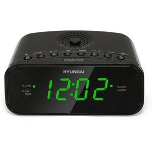 Радиочасы HYUNDAI Радиобудильник Hyundai H-RCL221 черный LCD подсв: зеленая часы: цифровые FM