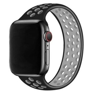 Ремешок-браслет силиконовый перфорированный Solo Loop для Apple Watch 42/44/45/49 мм, M (145мм), черный+серый (7)