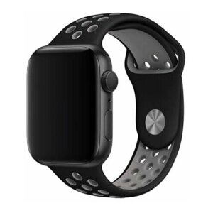 Ремешок для смарт-часов Apple Watch Series 1 2 3 4 SE 5 6 7 8 Nike силиконовый найк перфорация браслет 38/40/41 мм, черный серый