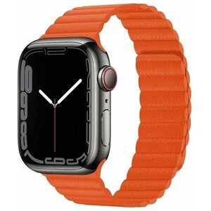 Ремешок для смарт-часов Apple Watch Series 1 2 3 4 SE 5 6 7 8 ultra кожаный магнитный браслет 42/44/45/49 мм, оранжевый