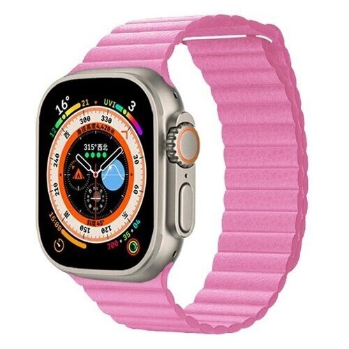 Ремешок кожаный Leather Loop для Apple Watch 42/44/45/49 мм, на магните, розовый (4)