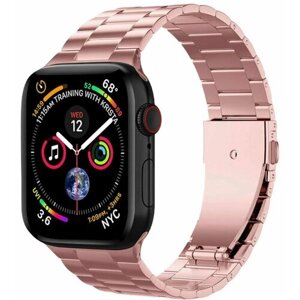 Ремешок металлический из нержавеющей стали для умных смарт часов Apple Watch 38/40/41 mm series 3 / 4 / 5 / 6 / 7 / 8 SE блочный, Розовое золото