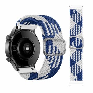 Ремешок плетеный нейлоновый для смарт-часов с креплением 20 мм Garmin, Samsung Galaxy Watch, Huawei Watch, Honor, Xiaomi Amazfit, 10 бело-синий